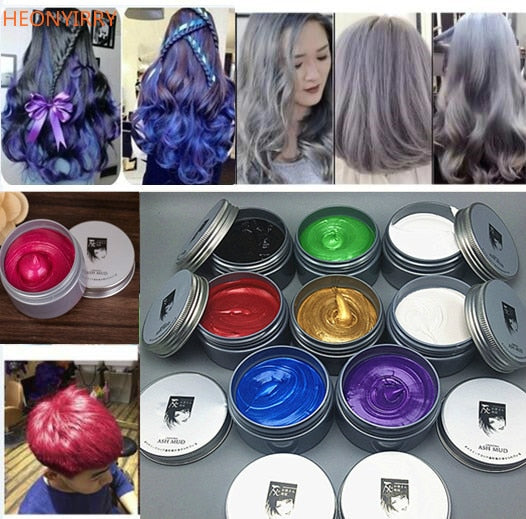 120g Unisex Hair Color Wax Mud Hair Dye Molding Hair Styling Coloring Paste Grandma Grey Green Hair Dye Wax Ceam Harajuku Style